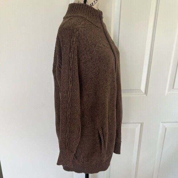 St. John’s Bay brown turtleneck neck knit zip up sweater jacket with pockets - Picture 10 of 11